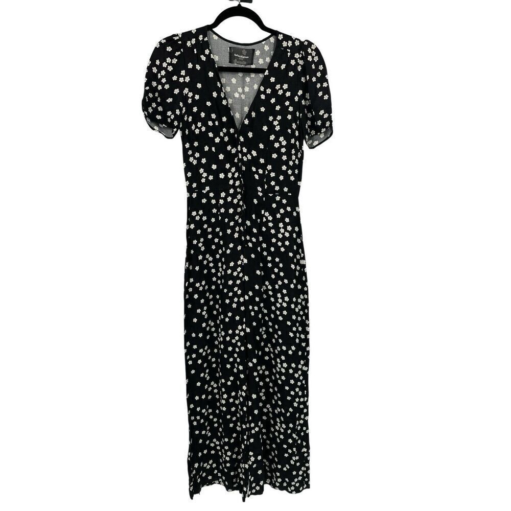 Reformation Black White Polka Dot Wrap Wide Leg Jumpsuit Size 2